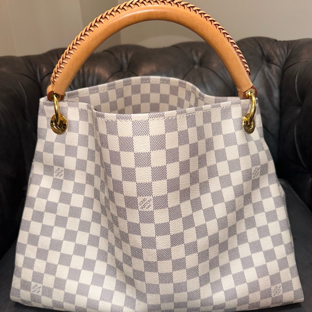 Louis Vuitton Artsy MM Damier Azur Hobo Shoulder Tote Handbag & Dust Bag